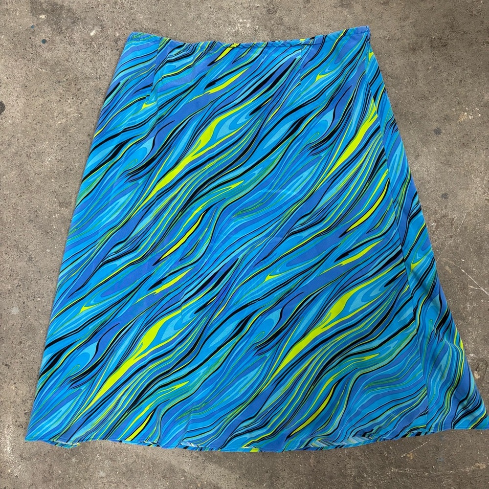 Y2K Blue & Lime Green Swirl Mid Length Skirt